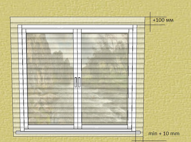 Схема припусков к размерам проема для занавесок, установленных в простенок над окном
