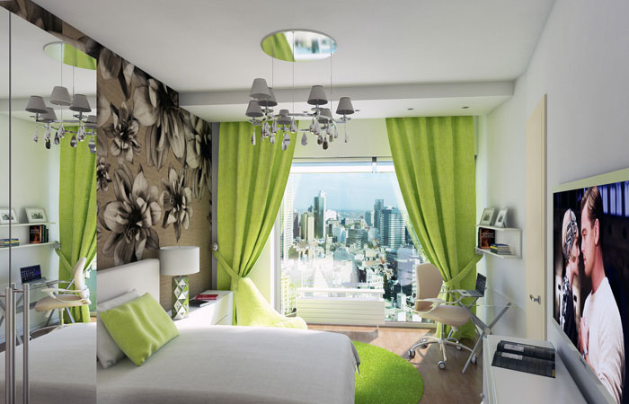 Зеленый цвет в оформлении спальни на фото