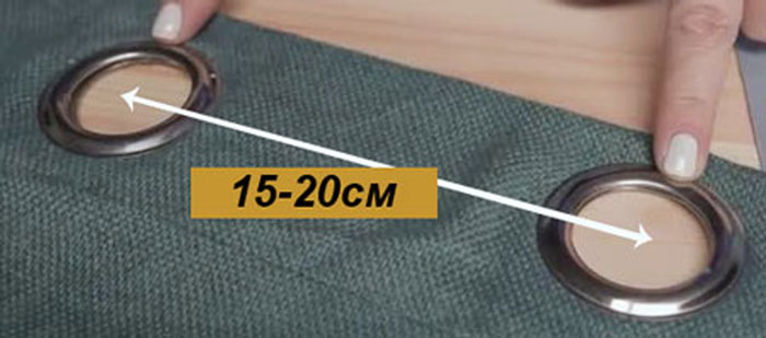 Оптимальная длина между люверсами – 15-20 см